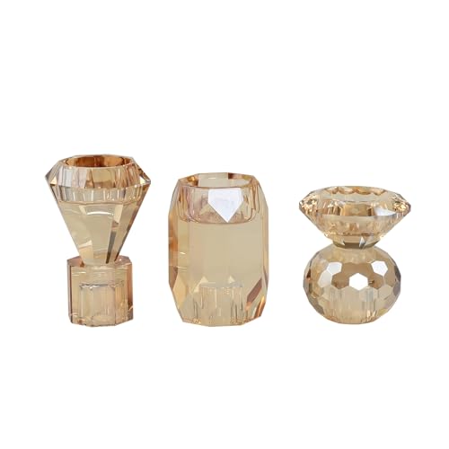 Champagne Amber Crystal Candle Holders Set of 3 for Weddings & Parties
