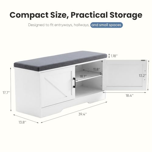 Shoe Storage Bench with Cushioned Seat and Adjustable Shelves - 39.4" Entryway Organizer