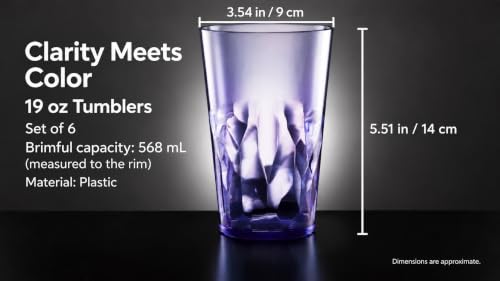 Set of 6 Unbreakable Acrylic Drinking Glasses - 19oz Stackable Water Cups