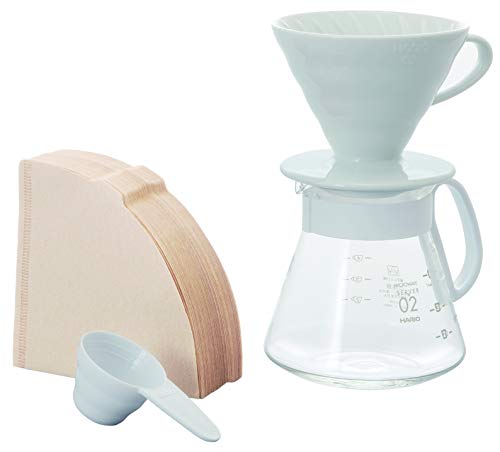 Hario V60 Ceramic Pour Over Coffee Set White Size 02 - 1-4 Cups, Japan Made
