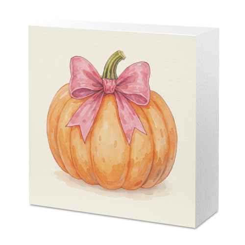 Pink Bows Fall Pumpkin Decor Fall Room Table Decor Sign Decorations for Room Living Room Bathroom Bedroom Kitchen Desk Thanksgiving Decorations