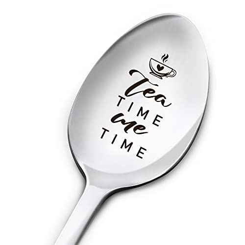 Tea Spoon Gifts for Tea Lover, Tea Time Me Time, Birthday Thanksgiving Christmas Gifts for Tea Lover Mom Dad Grandma Grandpa, Engraved Stainless Steel Tea Spoon Gifts for Women Men Friends