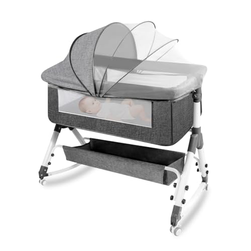 Foldable Baby Bassinet with Mosquito Net & Silent Wheels - Adjustable Bedside Sleeper