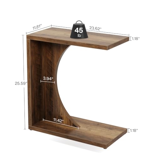 Tribesigns C-Shaped End Table for Couch - Brown Small Space Sofa Side Table