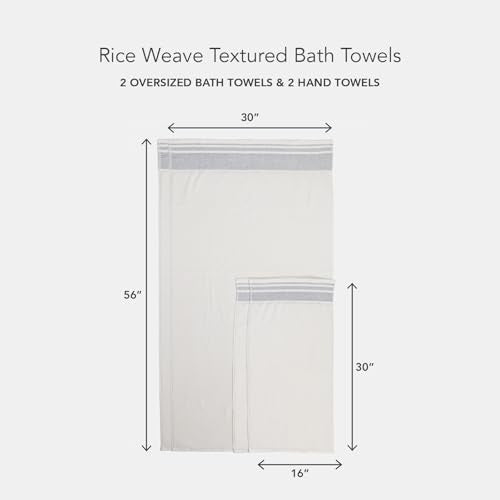 Luxury Organic Cotton Bath Towel Set 700 GSM Rice Weave Jacquard - 2 Bath & 2 Hand Towels, Cream