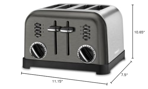 Black Stainless Steel 4-Slice Toaster with Wide Slots & Multiple Settings