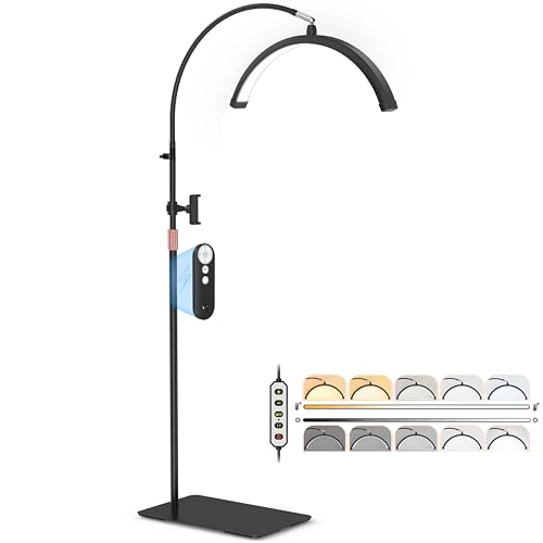 MEIAOELEC Black Half Moon Lash Light with Phone Holder, Adjustable LED Floor Lamp for Eyelash & Nail Art