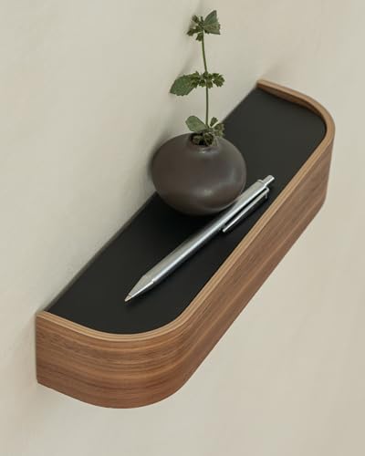 Walnut Key Holder Wall Mount with Shelf - Minimalist 6-Hook Entryway Organizer