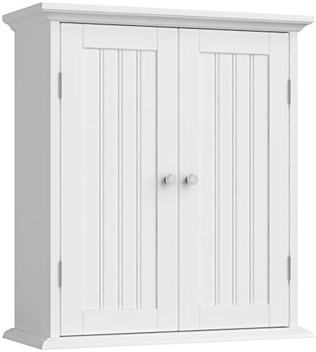 White Over The Toilet Bathroom Wall Cabinet with 2 Doors, 8.8"D x 21.1"W x 24"H