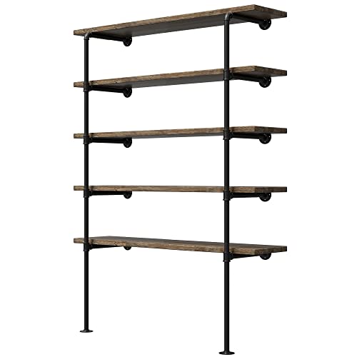 Industrial Pipe Wall Shelf Set - 14-Inch Deep DIY Open Bookshelf, Hanging & Standing Options, 2-Piece