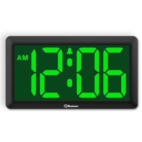 9.5 Inch Digital Wall Clock with Large LED Display - Green Variation