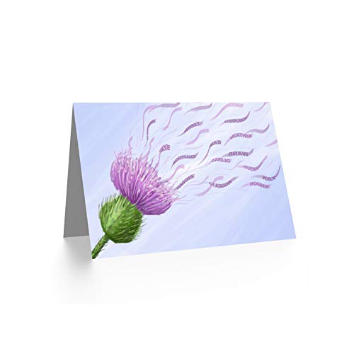 Wee Blue Coo Wind Thistle Scottish Greetings Card Gift - Blank, Premium Quality