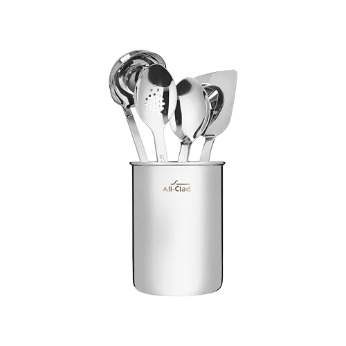 All-Clad 5-Piece Stainless Steel Kitchen Utensil Set - Includes Ladle, Spoon, Turner & Storage Caddy