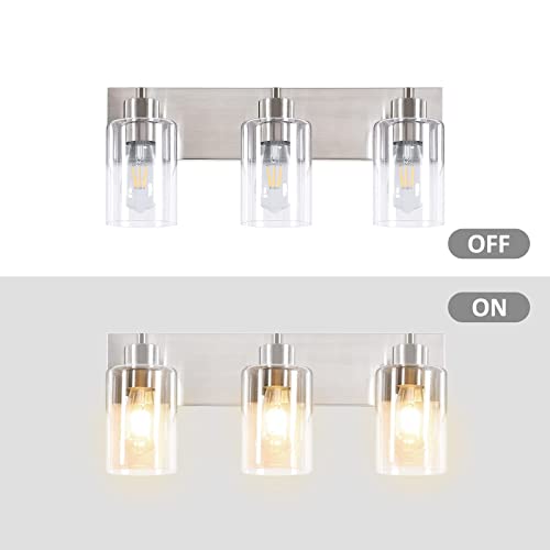 Brushed Nickel Bathroom Vanity Lights 3-Light with Clear Glass Shades - Variation of This Listing