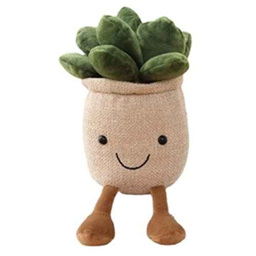 9.8 inch Succulents Plush Toy, Flower Pot Stuffed Plushie Pillow Decoration, Cute Soft Plants Throw Pillow for Christmas Birthday Gifts (Khaki)