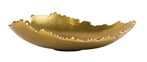 12-Inch Decorative Antique Gold Metal Centerpiece Bowl with Sculpted Edges