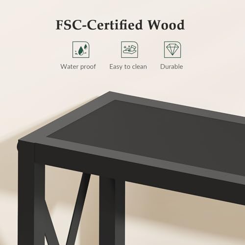 70-Inch Sofa Table Behind Couch with Charging Station - Black, Narrow Console Table