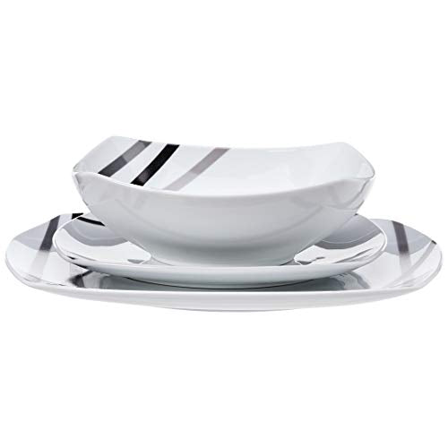 Modern Beams Square Dinnerware Set for 6 - 18-Piece Porcelain Plates & Bowls