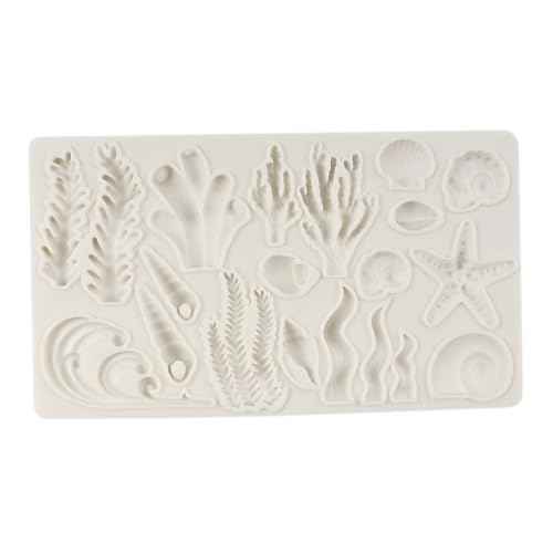 Marine Theme Fondant Molds Seashell Conch Starfish Seaweed Coral Silicone Mold For Cake Decoration Cupcake Topper Sugar Craft Chocolate Candy Gum Paste Polymer Clay