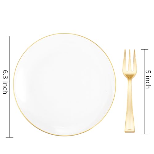 White Gold Festiva 200pcs Small Disposable Dessert Plates with Forks for Weddings & Parties