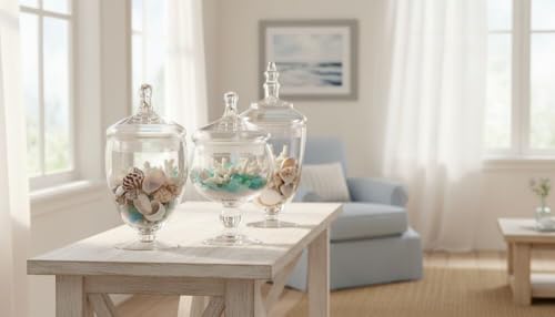 Set of 3 Clear Glass Apothecary Jars with Lids for Storage and Display