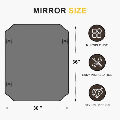 Black Rectangular Scalloped Bathroom Mirror 36 Inch x 30 Inch Wall Mirror - Modern Frame