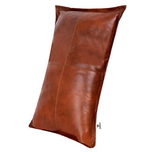 Lambskin Leather Pillow Cover 16x24 Tan Antique Box - Premium Throw Cushion Case