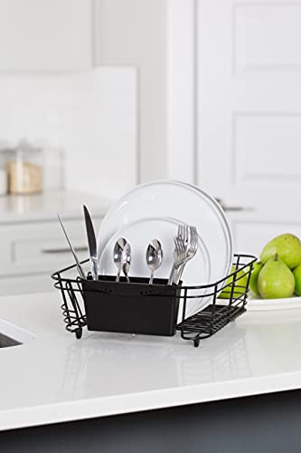 In-Sink Dish Drying Rack Set - Coated Steel, Black, 14.5x13 Inches with Utensil Caddy - Variation: Standard Black