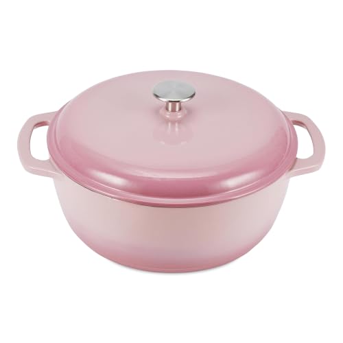 Amazon Basics 6-Quart Enameled Cast Iron Dutch Oven Pot Light Pink - Oven Safe, Heavy-Duty for Stews & Roasting