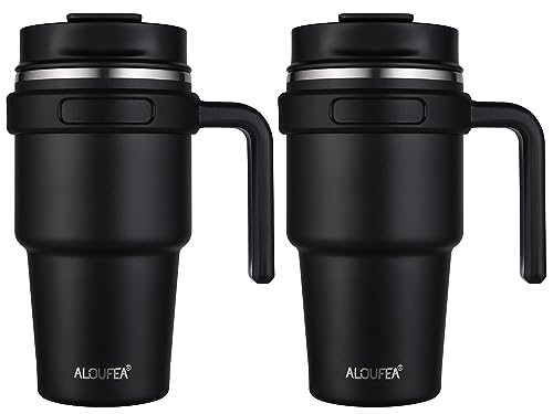 Black 20 oz Insulated Travel Coffee Mug Tumbler with Handle & Straw - 2 Pack