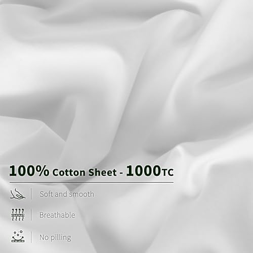 Queen White Egyptian Cotton 1000 Thread Count Bed Sheet Set - Luxury & Soft