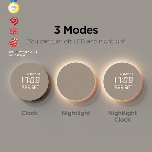 mooas Full Moon LED Wooden Digital Wall Clock with Remote & Sunrise Alarm