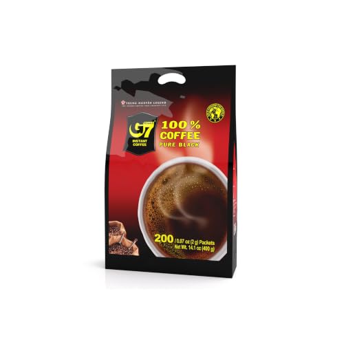 TRUNG NGUYEN G7 Pure Black Instant Coffee 14oz - Strong, No Sugar, Rich Flavor, 200 Sachets