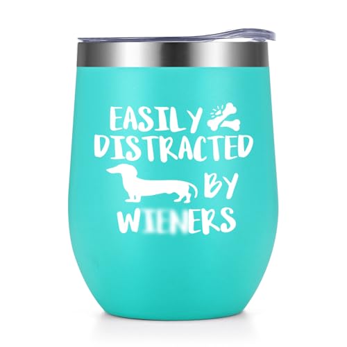 Lifecapido Dachshund Insulated Wine Tumbler 12oz Aqua Blue - Funny Dog Mom Gift