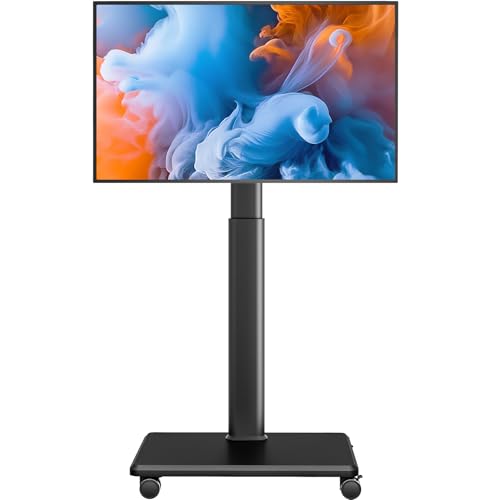 Black Portable Floor TV Stand with Wheels, 27-65 Inch Adjustable Swivel, Max 88 lbs