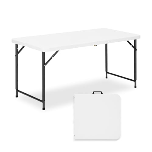 GlowitLian 4ft Folding Table with Adjustable 2-Level Height, Portable Picnic & Indoor Outdoor Use, White