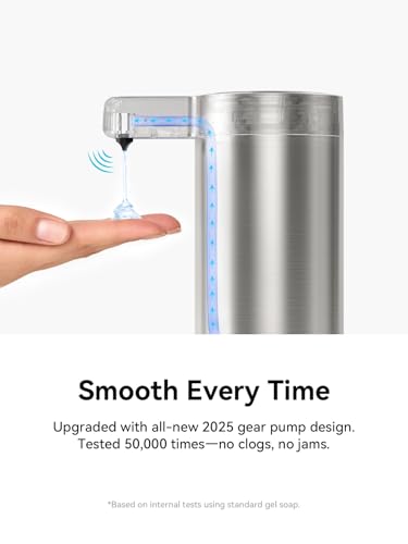 Sunly Silver Touchless Automatic Soap Dispenser - Clog-Free Pump, 0.2s Sensor, USB-C Rechargeable, Stainless Steel Kitchen & Bathroom
