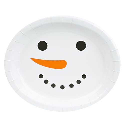 AimFun 50-Pack Snowman Christmas Oval Paper Plates 10x12in