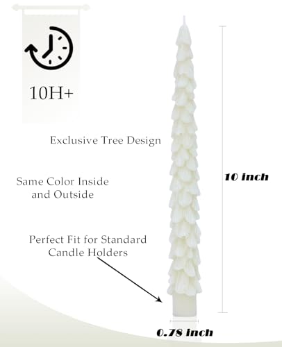 Ivory Tree Taper Candles 10in 4 Pack - Dripless Unscented Christmas Candles, LPUSA Tree-4taper-ivory