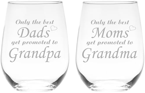 Grandparent Gift Stemless Wine Glass Set – 17oz Mom & Dad Promotion Glasses