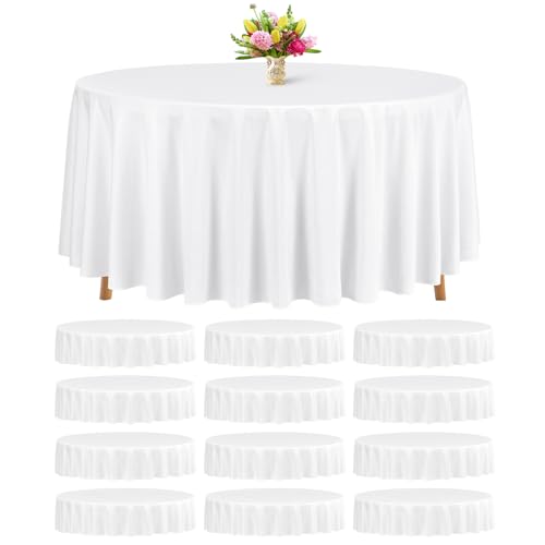 12-Pack White Round Tablecloths 120 Inch Washable Polyester for Weddings & Events - Variation of THIS listing