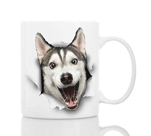 Winston & Bear Happy Husky Dog Mug - 11oz Ceramic Funny Coffee Mug - Great Gift for Dog Lovers - Novelty Present for Men & Women