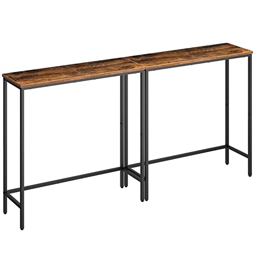 HOOBRO 2 Pack Narrow Console Tables Rustic Brown & Black - 29.5" Entryway & Sofa Tables