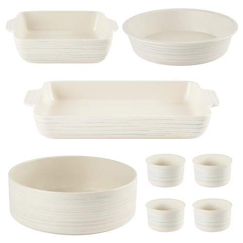 Pyrex 8-Piece Ceramic Bakeware Set with Ramekins, Baking Dishes & Pie Plate