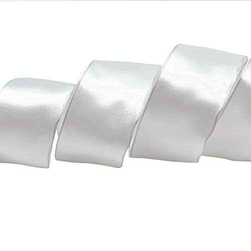 Morex Ribbon Wired Satin Ribbon, Gift Wrapping, Christmas and Wedding D?cor, Silk Ribbons for Crafting and Floral Arrangements, 1-1/2 inch by 10 Yards, White