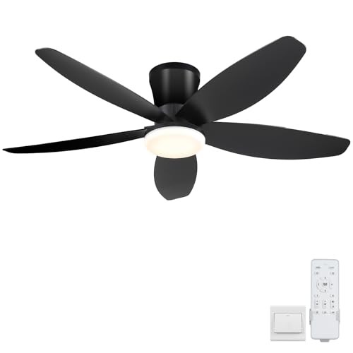 42-Inch Ceiling Fan with Lights and Remote, Low Profile Flush Mount, Reversible DC Motor, Black