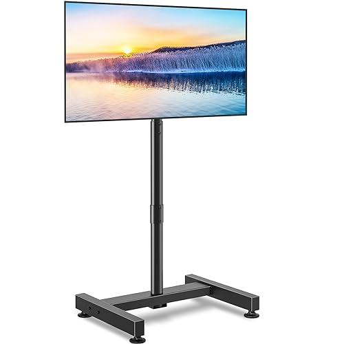TVON Black Floor TV Stand for 13-50 inch Flat & Curved Screens, 44 lbs Capacity, Adjustable Height & VESA Mount