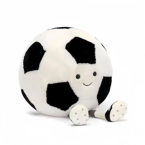 Football Throw Pillow 13.7" Cute Round Sports Plush Pillow Toy Fluffy Soft Throw Pillow for Bedroom Decoration and Boy Girls Children Birthday (White)