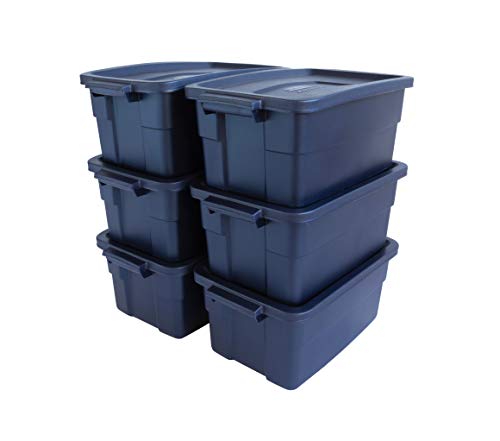 Rubbermaid Roughneck 3 Gal Stackable Storage Bins - 6 Pack, Made in USA, Dark Indigo Metallic