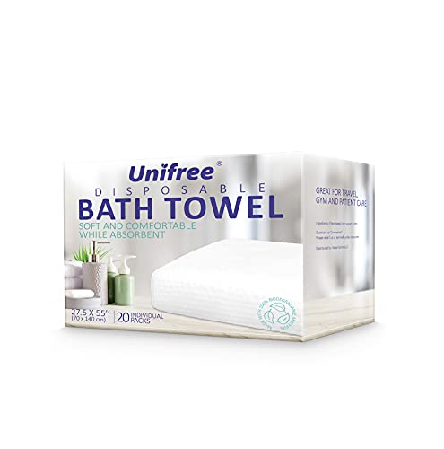 Unifree 27.5 x 55 Inch Disposable Biodegradable Bath Towels, Pack of 20